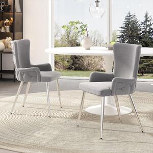Sedia da pranzo in velluto Sweiko, set di 2, lussuosa sedia da salotto/camera da letto con quattro gambe di supporto in metallo color argento, grigio