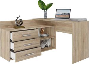 Scrivania angolare BDW, 3 cassetti 2 ripiani, rovere Sonoma, 120x7x50 cm