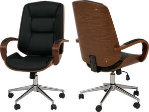 Sedia da ufficio HWC-O83, poltrona girevole executive, Pelle finta (280g/m²) bentwood certificata aspetto noce ~ nero