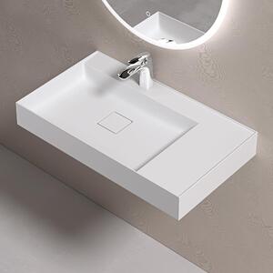Doporro Lavabo Bagno Sospeso 80 cm Rettangolare in Resina Bianco Opaco con Vasca Integrata a Sinistra e Piletta Inclusa Colossum630