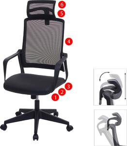 Sedia da ufficio HWC-J52, sedia da scrivania girevole, poggiatesta ergonomico, similpelle ~ nero