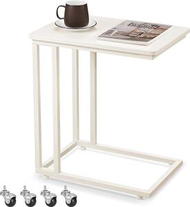 Tavolino VASAGLE, con struttura in acciaio e rotelle, facile da montare, moderno, per soggiorno, camera da letto, balcone, bianco crema
