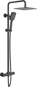 Sistema doccia Rainsworth con termostato, doccia a pioggia quadrata in acciaio inox da 25 cm, soffione a 3 modalità di getto, set doccia 92-126 cm, nero