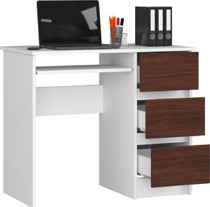 BDW, scrivania per computer con 3 cassetti, cassetto per tastiera, 90x77x50 cm, bianco / Venga (destra)