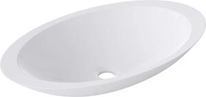 Doporro Lavabo da Appoggio, Lavandino Bagno 59.3x35.1x10.7cm, Lavabo da Minerale Fuso Colossum802, Bianco Opaco