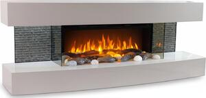 CHEMIN'ARTE - Caminetto elettrico da parete Lounge Bianco 120 cm con effetto fiamme LED, riscaldamento programmabile, telecomando