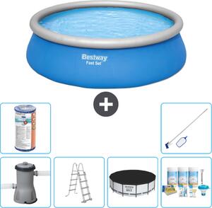 Piscina gonfiabile rotonda Bestway ad ambientazione rapida - 457 x 122 cm - blu - inclusa pompa - copertura a scaletta - pacchetto manutenzione - filtro - kit di pulizia