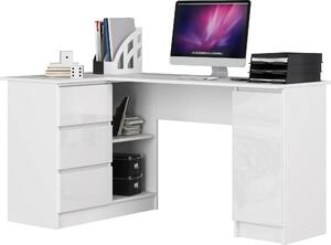 Scrivania Angolare 155 cm Bianco Lucido con Ripostiglio e 3 Cassetti