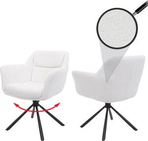 Set di 2 sedie per sala da pranzo HWC-K33, sedia da cucina Sedia, posizione girevole automatica, tessuto MVG ~ bouclé-bianco