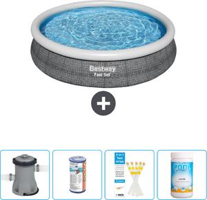 Bestway piscina gonfiabile rotonda ad ambientazione rapida - stampa rattan - 366 x 76 cm - compresa pompa - filtro - strisce reattive - cloro