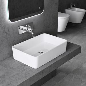 Doporro Lavabo da Appoggio Rettangolare in Marmoresina Bianco Lucido 60x40x15 cm, Lavandino Bagno Moderno Colossum102