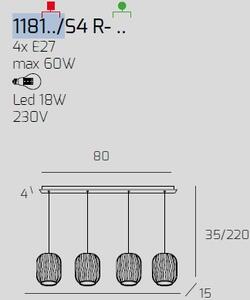 Sospensione bianco 4 luci rettangolare vetri bianco fog 1181bi-s4 r-bf