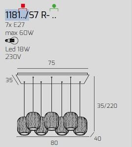 Sospensione bianco 7 luci rettangolare vetri ambra 1181bi-s7 r-am