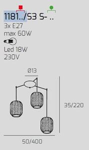 Sospensione bianco 3 luci spostabile vetri am + ve + bl 1181bi-s3 s-mc