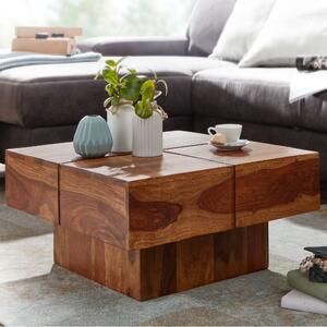 Tavolino 57,5x57,5x30 cm in legno massiccio di sheesham quadrato | Wohnling