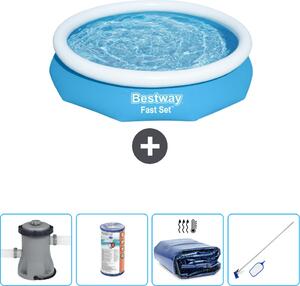 Piscina gonfiabile rotonda Bestway ad ambientazione rapida - 305 x 66 cm - blu - inclusa pompa - filtro - tenda - kit di pulizia