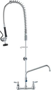 VEVOR Rubinetto commerciale con doccetta prelavello, altezza 111 cm, centro 203 mm, bocca girevole 305 mm, montaggio a parete Rubinetto per lavello, struttura in ottone con doccetta estraibile, per lavello a 1/2/3 scomparti