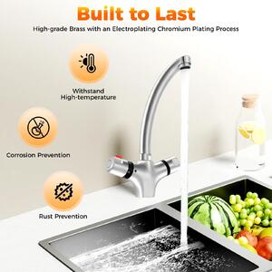 Rubinetto lavabo/miscelatore - Rubinetto termostatico - Blocco di sicurezza 38 °C - Caldo/freddo - Montaggio a foro singolo - Bocca girevole - Argento
