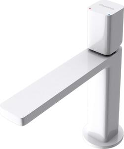 Doporro Miscelatore Monocomando per Lavabo Bagno Senza Leva, Rubinetto con Flessibili Acqua Calda Fredda in Ottone Bianco H 19,6 cm WAO-7901