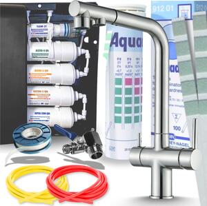 Ari Venom 2: miscelatore da cucina a 3 vie in acciaio inossidabile, con doccetta estraibile e sistema di filtraggio dell'acqua a 5 stadi; filtro per acqua potabile da incasso