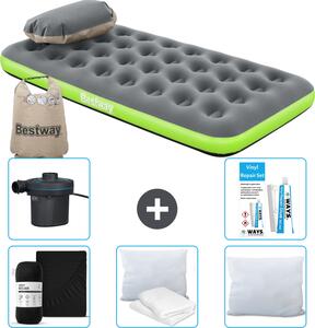 Materasso gonfiabile Bestway - 1 persona - 99 x 188 x 22 cm - grigio/verde - accessori inclusi