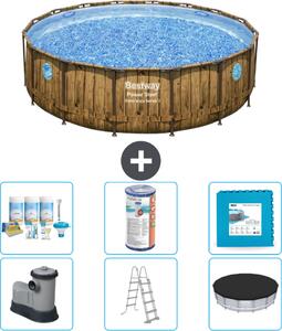 Piscina Bestway Round Power Steel Swim Vista - stampa su legno - 488 x 122 - compresa pompa - scaletta - copertura pacchetto manutenzione - filtro - pavimento in piastrelle