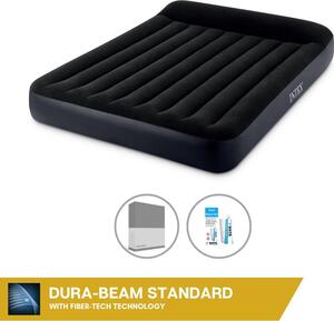 Letto ad aria Intex - 2 persone - 152 x 203 x 25 cm - Nero - Con pompa incorporata + lenzuola antracite + set di riparazione