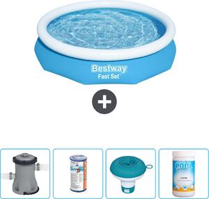 Bestway piscina gonfiabile rotonda ad ambientazione rapida - 305 x 66 cm - blu - inclusa pompa filtro - galleggiante cloro - cloro