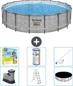 Piscina Bestway Round Steel Pro MAX - stampa su pietra - 549 x 122 - compresa pompa - scala - pacchetto manutenzione copertura - filtro - kit pulizia