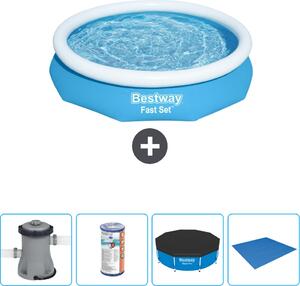 Bestway piscina gonfiabile rotonda ad ambientazione rapida - 305 x 66 cm - blu - inclusa pompa - filtro - copertura - telo di protezione