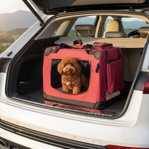 Trasportino per animali domestici belviona pieghevole, comodo e sicuro, Oxford + rete, riponibile in poco spazio, fino a 12 kg, 60x42x44 cm, rosso vino