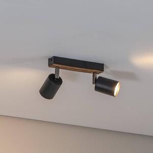 Envostar Tino faretto da soffitto a 2 luci nero/legno Tino, dimmerabile, Nero, Soggiorno / Sala da pranzo, Metallo, Faretto alogeno