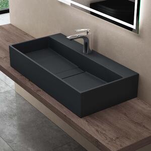 Ddoporro Lavabo da Bagno Rettangolare 80 cm in Resina Minerale Antracite Opaco, Lavandino Sospeso / da Appoggio con Foro Rubinetto - Col6028