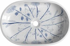 Sapho Priori - Lavabo 600x400 mm, senza foro per miscelatore, motivo bianco/blu PI029