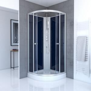 Doccia completa MARWELL Doccia completa Night Blue 85 x 85 x 225 cm - Doccia rotonda con ingresso frontale - Cabina doccia con profili in alluminio di alta qualità - Altezza ingresso 15 cm