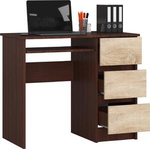 BDW, scrivania per computer con 3 cassetti, cassetto per tastiera, 90x77x50 cm, Venga / rovere Sonoma (a destra)