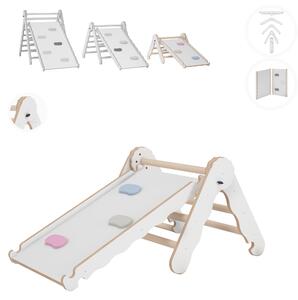 Struttura di arrampicata per interni, triangolo di arrampicata con scivolo in legno, torre di arrampicata con tavola di scorrimento, scivolo per bambini ad arco di arrampicata, altalena arcobaleno