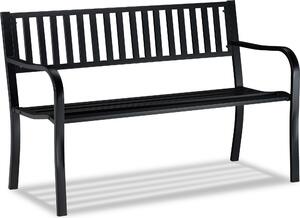 Panchina da giardino Relaxdays, comoda panca a 2 posti, robusta struttura in metallo, per terrazza, balcone, dimensioni 82 x 127,5 x 59,5 cm, nera