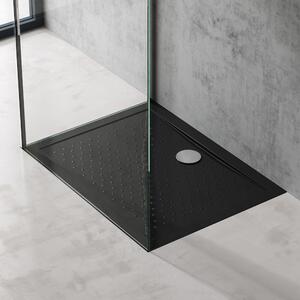 Doporro Piatto Doccia Antiscivolo con Piletta 75x90x4cm, Piatto Doccia Lucia02AR in Acrilico incl. Piletta di Scarico (AL01), Forma: Rettangolare, Nero