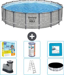 Piscina Bestway Round Steel Pro MAX - stampa su pietra - 549 x 122 - inclusa pompa - scala - pacchetto di manutenzione della copertura - filtro - pavimento in piastrelle