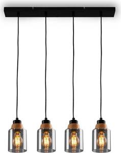 Lampada a sospensione, con legno, vetro fumé, 4xE27/max