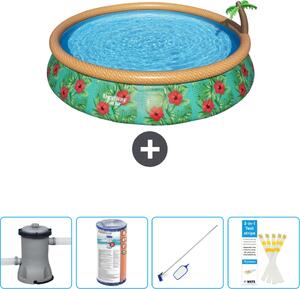 Piscina gonfiabile rotonda Bestway ad ambientazione rapida - Paradise Print - 457 x 84 cm - inclusa pompa - filtro - kit di pulizia - strisce reattive