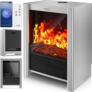 TRESKO® Caminetto elettrico con riscaldamento e telecomando 2000W, app WiFi | caminetto elettrico con effetto fiamma LED e display LCD | caminetto con termostato, timer | stufa elettrica a legna da appoggio per caminetto con termoventilatore