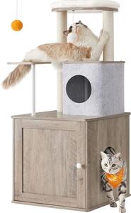 Casetta per gatti Feandrea Greige, mobile per gatti, mobile per lettiera, tiragraffi moderno 2 in 1, altezza 118 cm, 2 tiragraffi, grotta per coccole