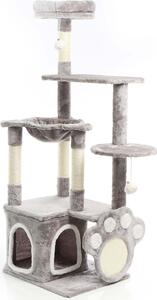 Fudajo tiragraffi con tiragraffi a zampa grigio 135 cm, tiragraffi per gatti con casetta e abbeveratoio, albero per gatti con piattaforme, albero da arrampicata per gatti