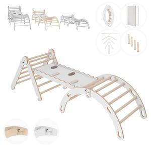 MAMOI® Set struttura di arrampicata per interni, triangolo di arrampicata con scivolo in legno, arco di arrampicata, arrampicata per bambini, altalena arcobaleno con tavola di scorrimento, arco in legno