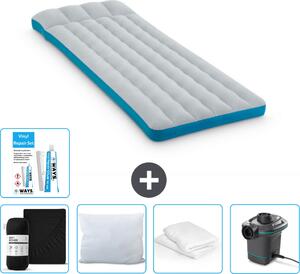 Materassino da campeggio Intex - letto francese - 72 x 189 x 20 cm - blu - lenzuolo incluso - bacio - pompa - set di riparazione en pillow protector