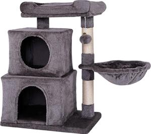 Tiragraffi per gatti lionto, 70 cm con 2 grotte, cavità per sdraiarsi, letto per sdraiarsi e palla da gioco, robusto e accogliente, grigio scuro