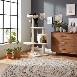 Belviona tiragraffi per gatti, tiragraffi compatto da 112 cm con palline, sisal e grotta di coccole, beige/bianco