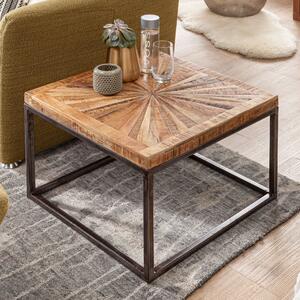 FineBuy tavolino da caffè mango massiccio 55x40x55 cm tavolo con struttura in metallo | Tavolo da soggiorno quadrato dal design industriale | Tavolino da caffè moderno massiccio